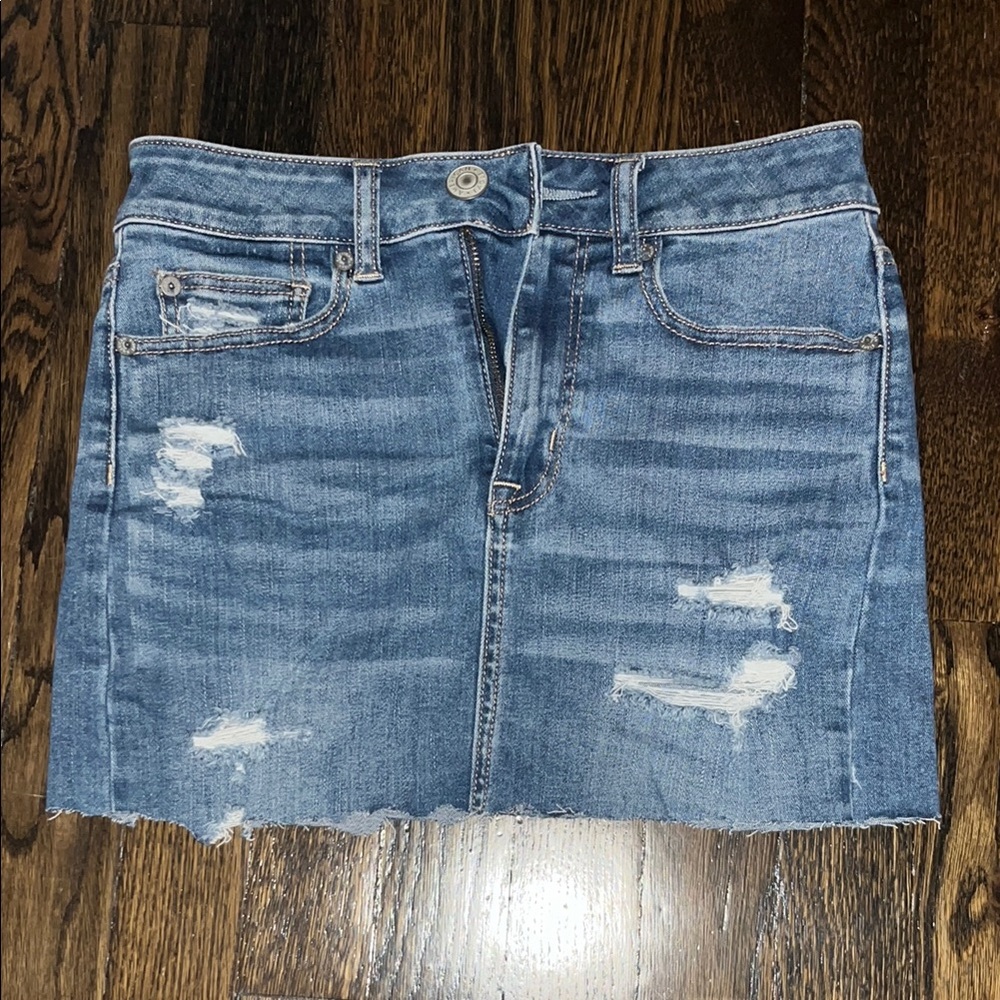 American Eagle Outfitters Blue Distressed Mini Skirt